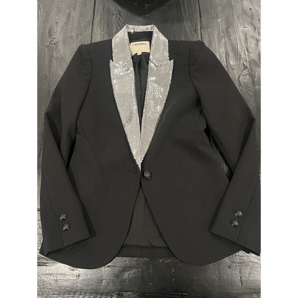 L' AGENCE Clementine Sequin Lapel Ponte Blazer - Picture 4 of 8